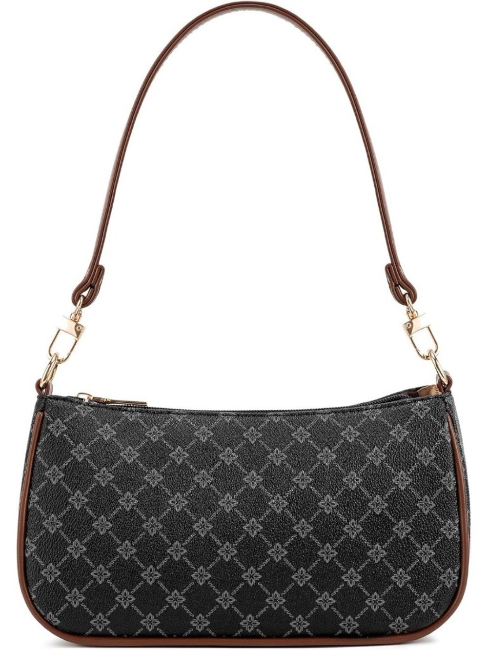Women Black Flower Retro Vegan Leather Hobo Shoulder MultiPocket Crossbody Bag